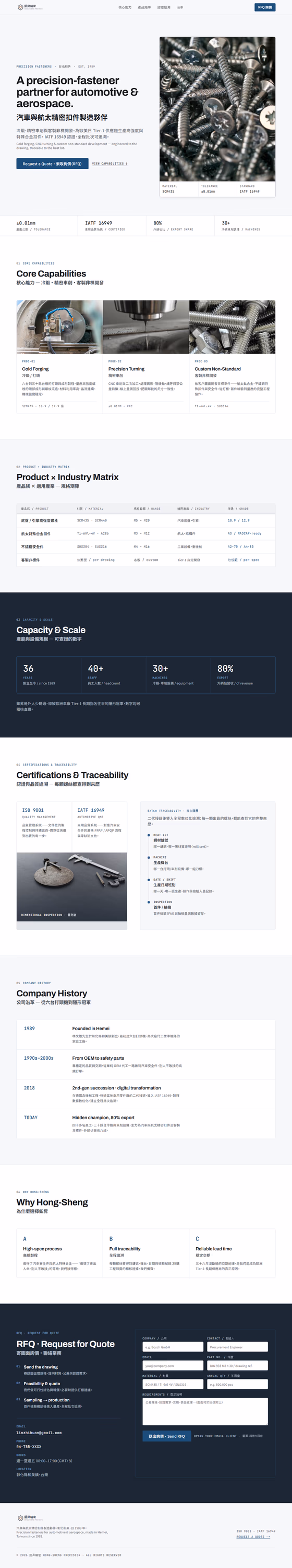 製造業網站設計範例(完整頁面)— ORON 設計範例